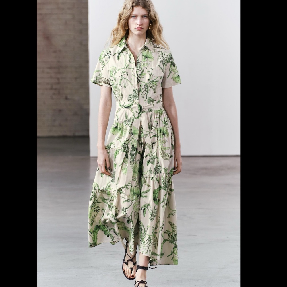 Zara SS24 Printed Shirt Dress Medium NWT Large NWOT